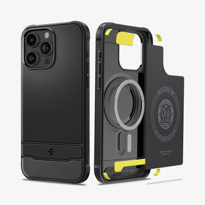 ACS06561 - iPhone 15 Pro Max Case Rugged Armor (MagFit) in matte black showing the back