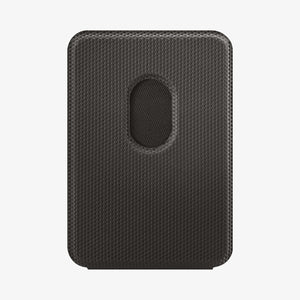 AMP02835 - Universal Card Holder Smart Fold in gunmetal showing the front attached to the back of a device