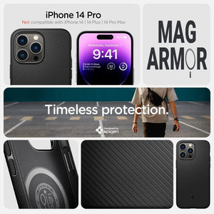 Spigen Mag Armor MagFit Designed for iPhone 14 Pro Case (2022) [Military-Grade Protection] Compatible with MagSafe - Matte Black