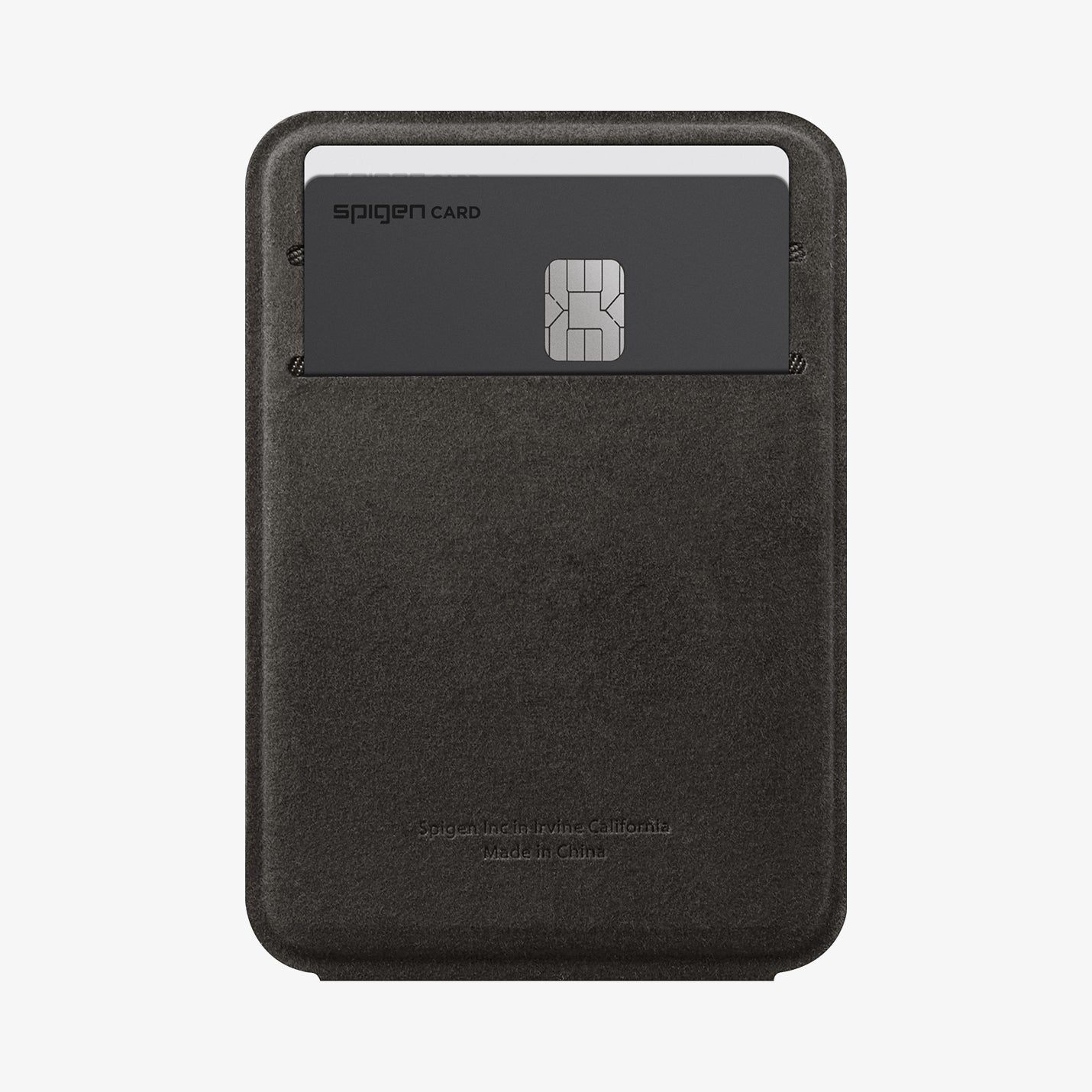 AMP02835 - Universal Card Holder Smart Fold in gunmetal showing the front attached to the back of a device