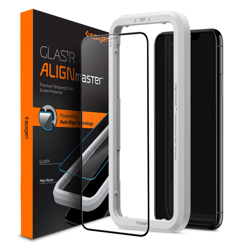 واقي شاشة Spigen لسلسلة iPhone 11 – GLAS.tR AlignMaster تغطية كاملة (عبوة واحدة)