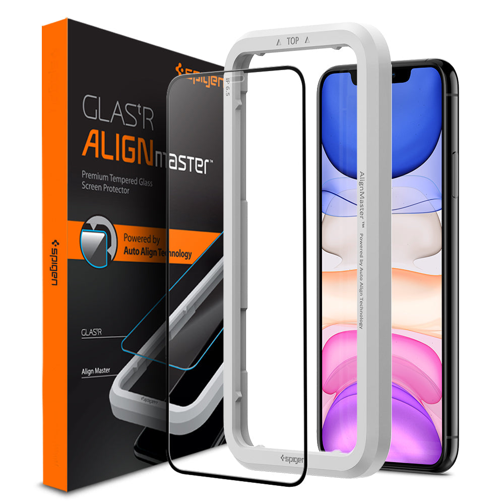 واقي شاشة Spigen لسلسلة iPhone 11 – GLAS.tR AlignMaster تغطية كاملة (عبوة واحدة)