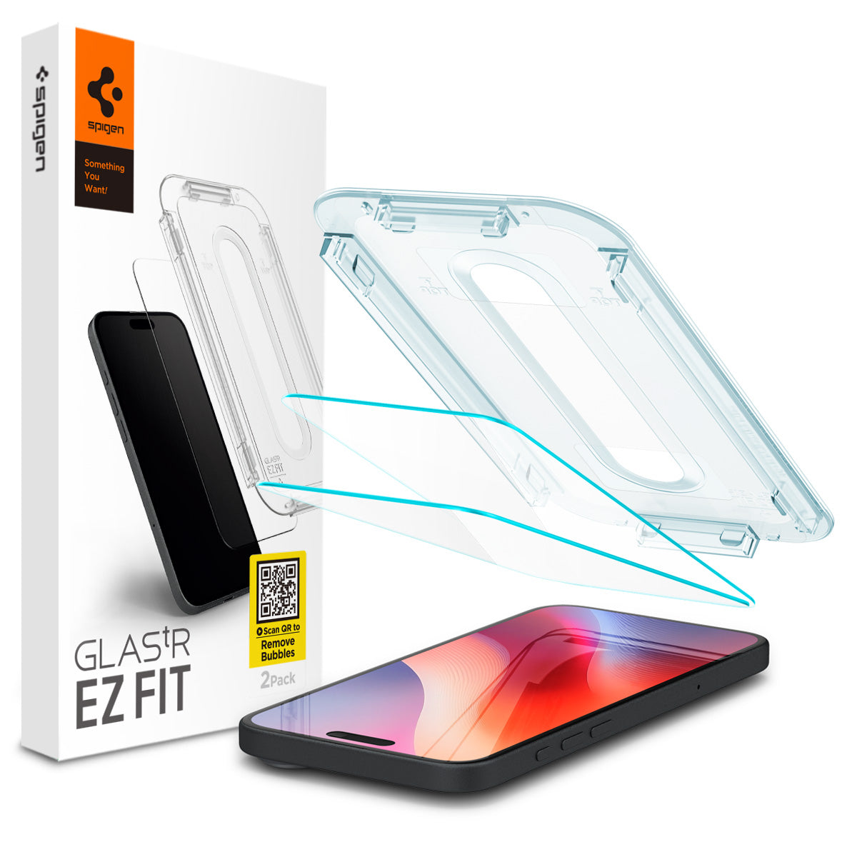 واقي شاشة Spigen لهواتف iPhone 16 Plus / iPhone 16 – GLAS.tR EZ Fit (عبوتان)